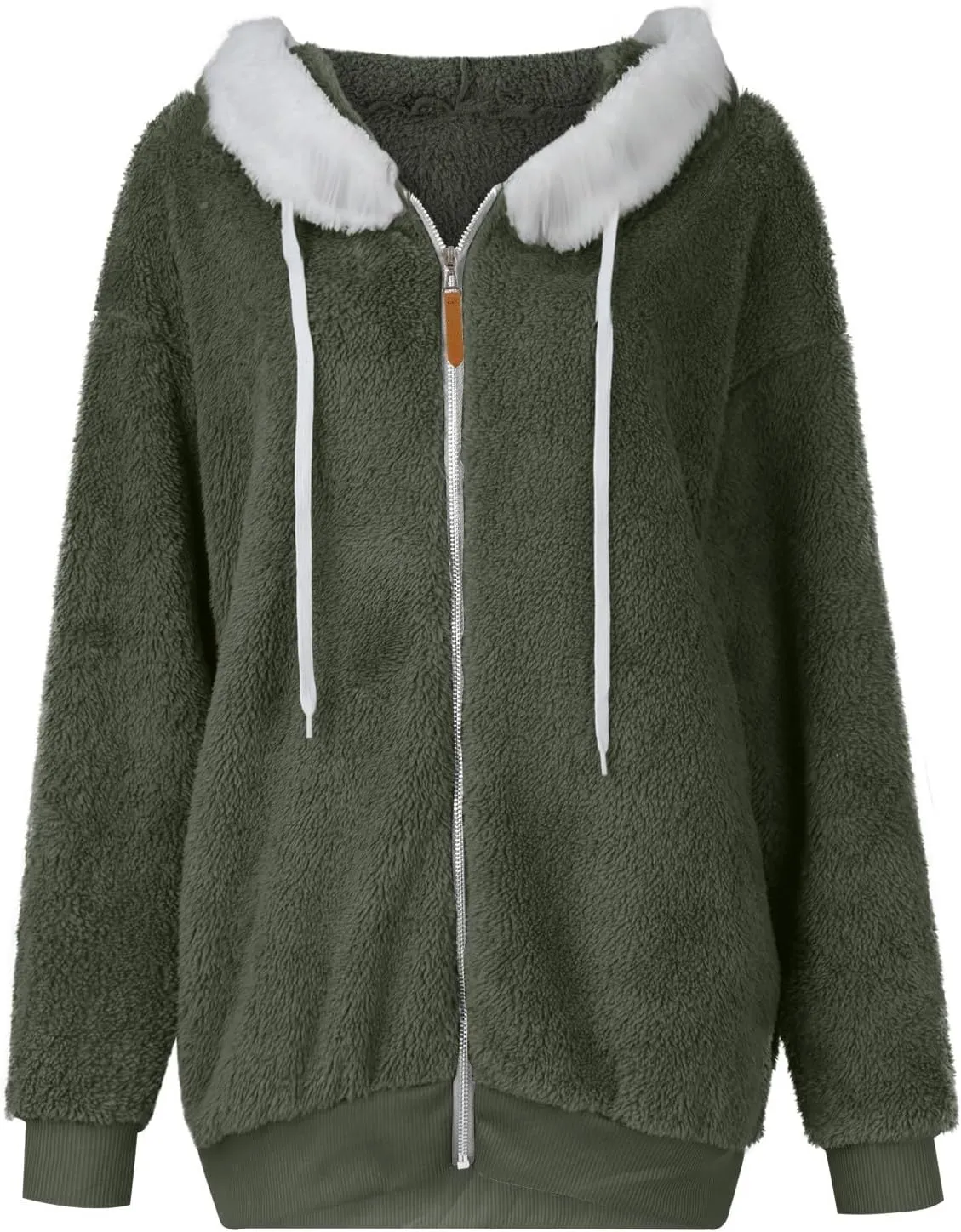 Womens Fleece Jackets Solid Zip Up Coats Long Sleeve Fuzzy Hooded Cardigans Jacket Outerwear With Pockets