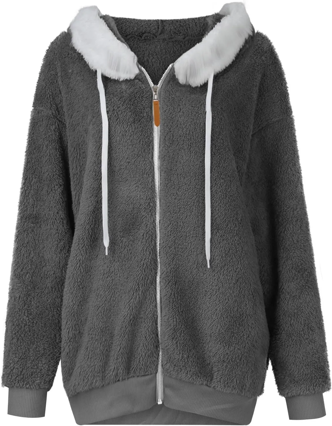 Womens Fleece Jackets Solid Zip Up Coats Long Sleeve Fuzzy Hooded Cardigans Jacket Outerwear With Pockets