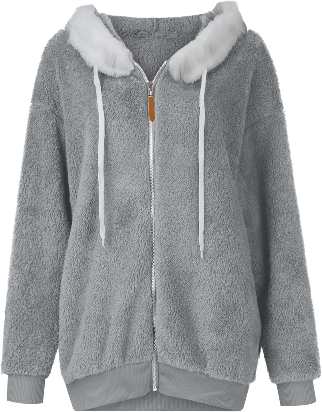 Womens Fleece Jackets Solid Zip Up Coats Long Sleeve Fuzzy Hooded Cardigans Jacket Outerwear With Pockets