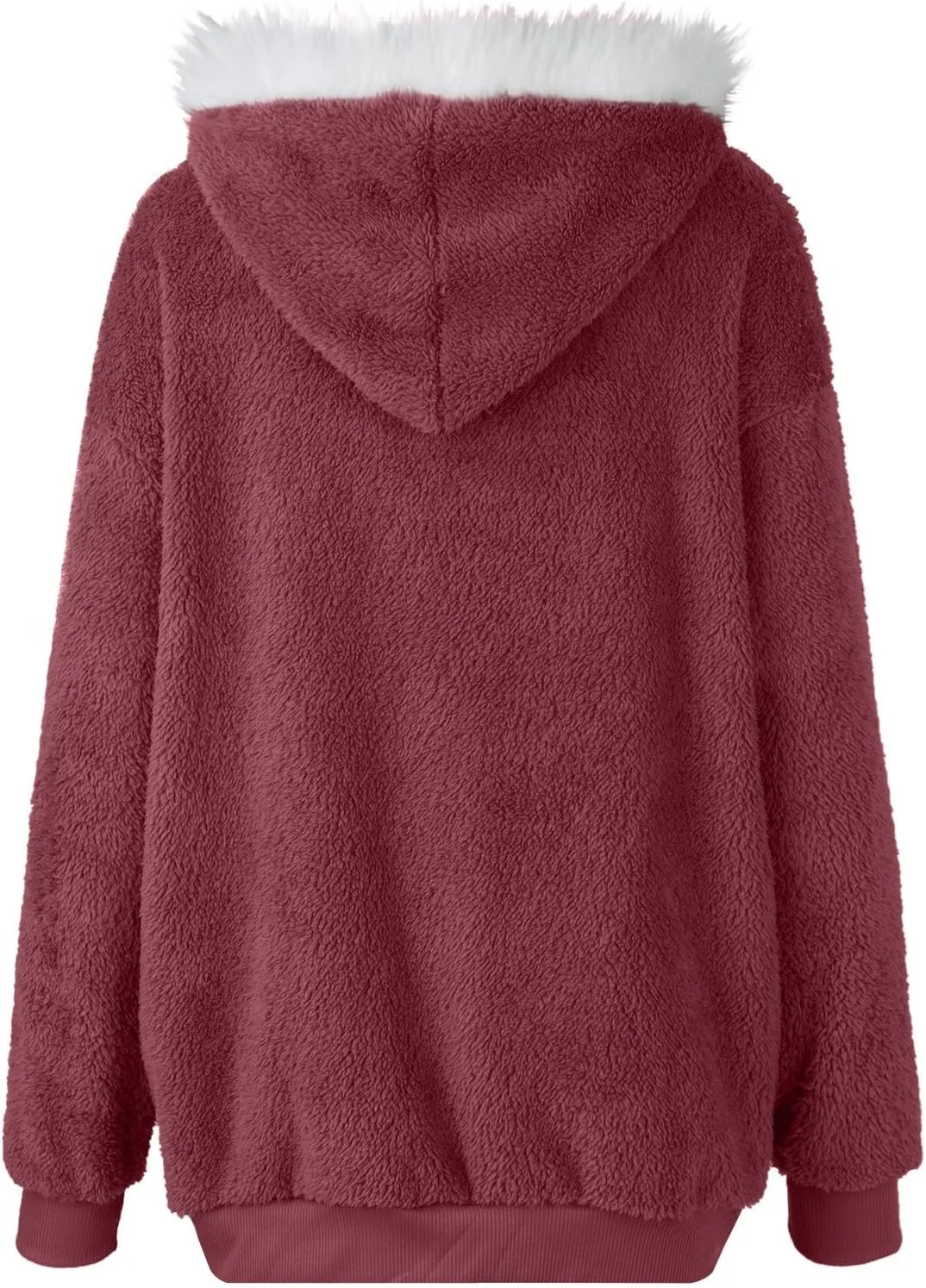 Womens Fleece Jackets Solid Zip Up Coats Long Sleeve Fuzzy Hooded Cardigans Jacket Outerwear With Pockets