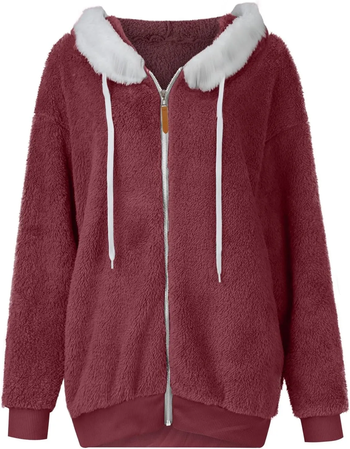 Womens Fleece Jackets Solid Zip Up Coats Long Sleeve Fuzzy Hooded Cardigans Jacket Outerwear With Pockets