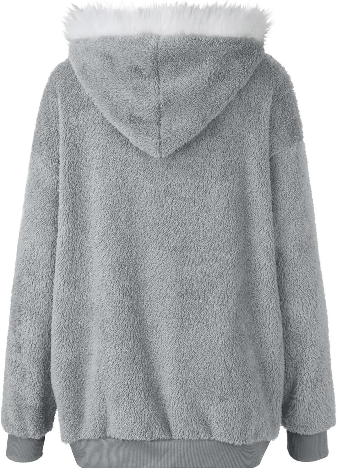 Womens Fleece Jackets Solid Zip Up Coats Long Sleeve Fuzzy Hooded Cardigans Jacket Outerwear With Pockets