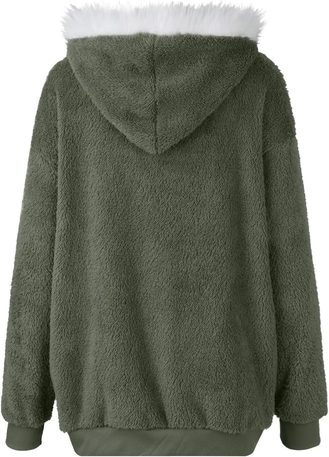 Womens Fleece Jackets Solid Zip Up Coats Long Sleeve Fuzzy Hooded Cardigans Jacket Outerwear With Pockets