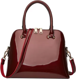 Womens Glossy Vegan Leather Handbag Purse Shell Shape Top Handle Satchel Crossbody Shoulder Bag Ladies Work Tote Bag