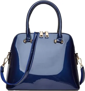 Womens Glossy Vegan Leather Handbag Purse Shell Shape Top Handle Satchel Crossbody Shoulder Bag Ladies Work Tote Bag