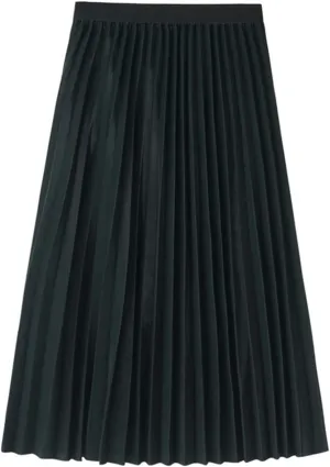 Womens High Elastic Waist Pleated Midi Skirt Chic Flowy Swing Long A-line Skirt