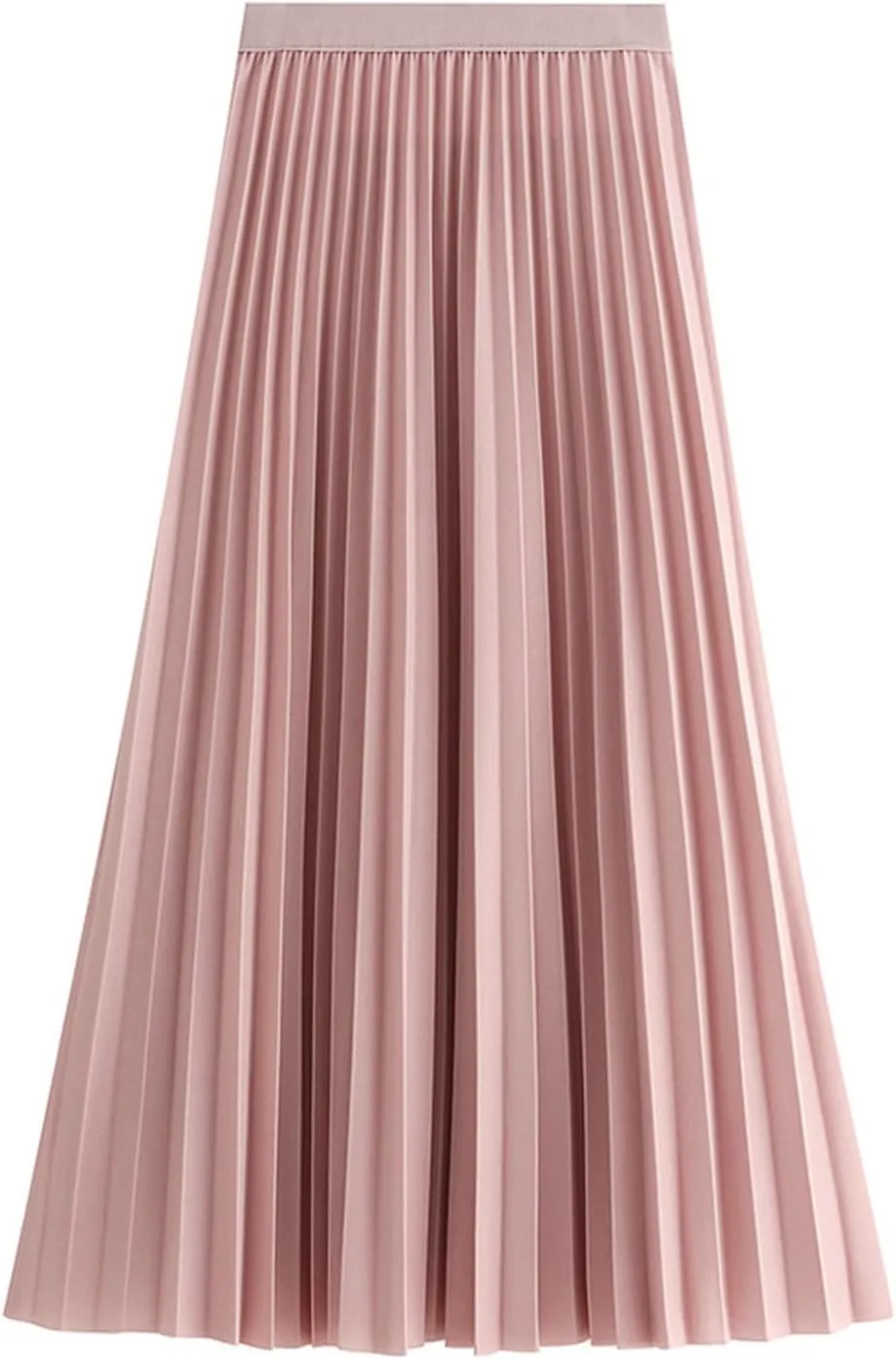Womens High Elastic Waist Pleated Midi Skirt Chic Flowy Swing Long A-line Skirt