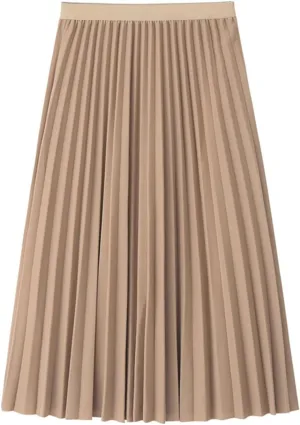 Womens High Elastic Waist Pleated Midi Skirt Chic Flowy Swing Long A-line Skirt