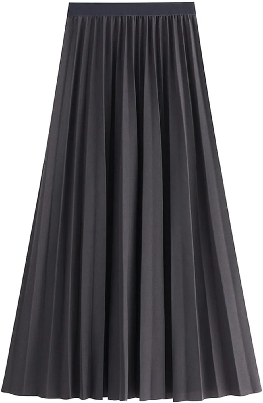 Womens High Elastic Waist Pleated Midi Skirt Chic Flowy Swing Long A-line Skirt