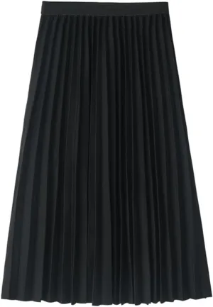 Womens High Elastic Waist Pleated Midi Skirt Chic Flowy Swing Long A-line Skirt