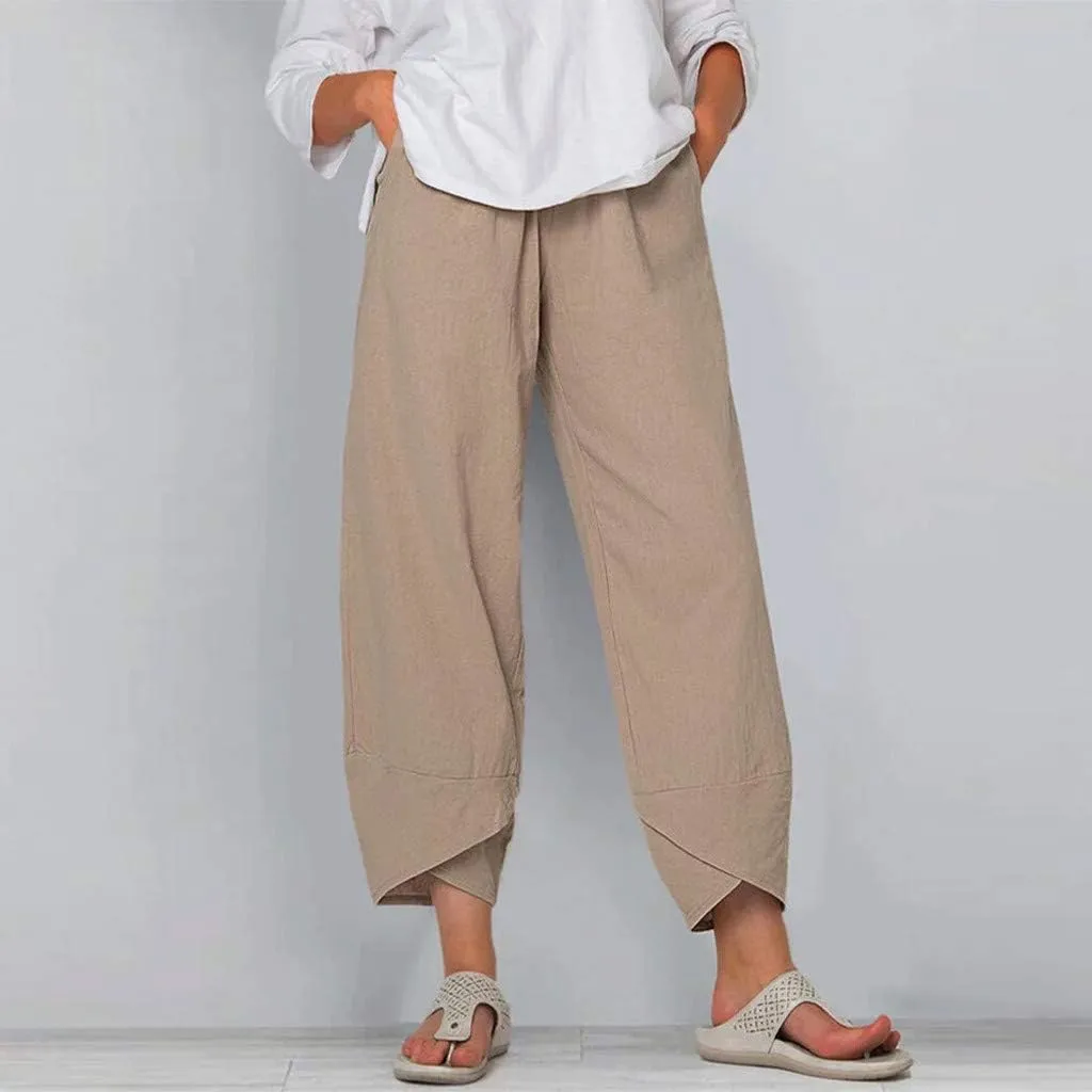 Women's High Waist Cotton Linen Pants Casual Comfortable Trousers, Pure Color Relaxed Summer Wide Leg Palazzo 2025
