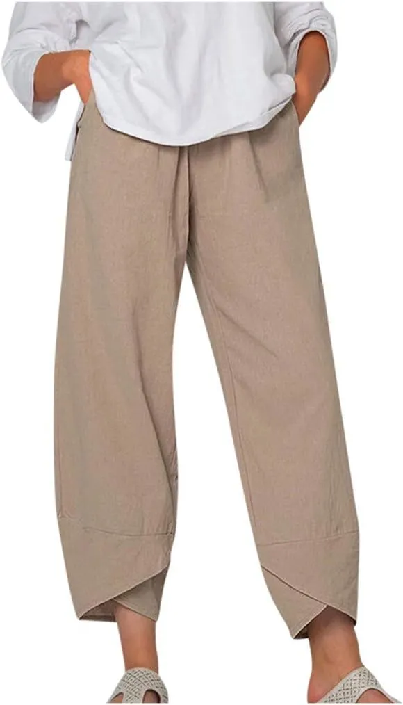 Women's High Waist Cotton Linen Pants Casual Comfortable Trousers, Pure Color Relaxed Summer Wide Leg Palazzo 2025