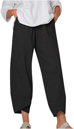 Women's High Waist Cotton Linen Pants Casual Comfortable Trousers, Pure Color Relaxed Summer Wide Leg Palazzo 2025