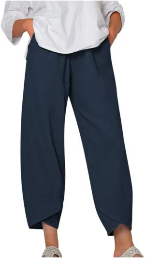 Women's High Waist Cotton Linen Pants Casual Comfortable Trousers, Pure Color Relaxed Summer Wide Leg Palazzo 2025