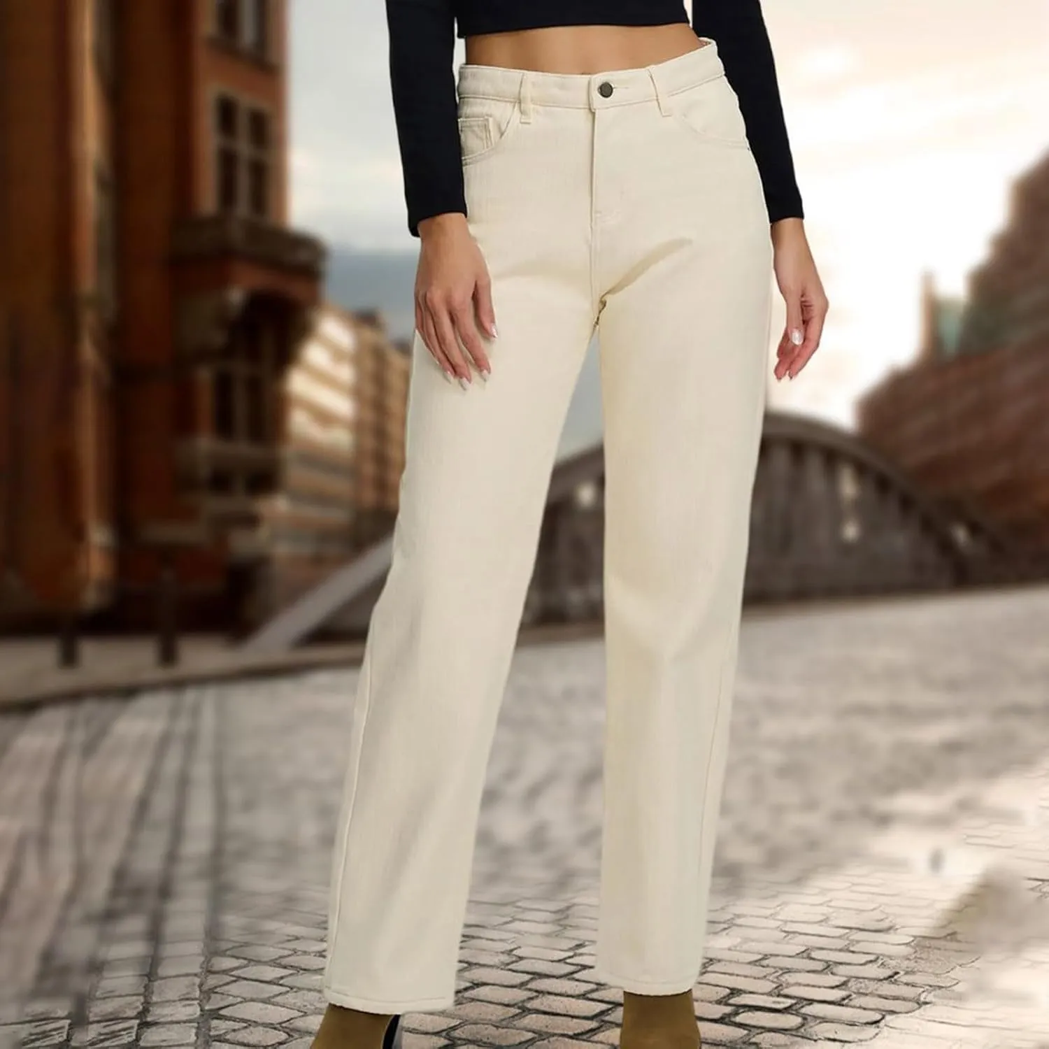 Womens High Waisted Jeans Comfortable Trousers Loose Fit Trendy Jeans Versatile Durable Essential Straight Leg Jeans