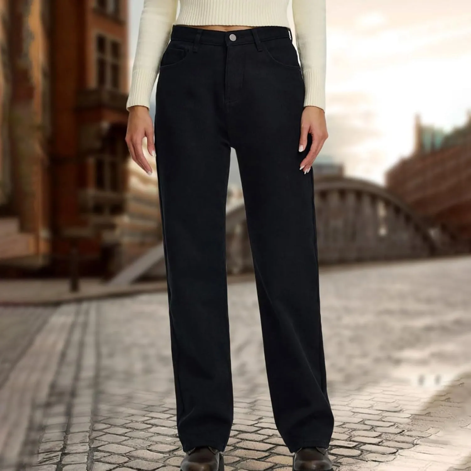 Womens High Waisted Jeans Comfortable Trousers Loose Fit Trendy Jeans Versatile Durable Essential Straight Leg Jeans