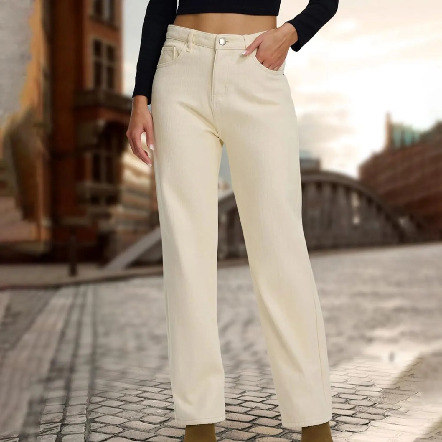 Womens High Waisted Jeans Comfortable Trousers Loose Fit Trendy Jeans Versatile Durable Essential Straight Leg Jeans