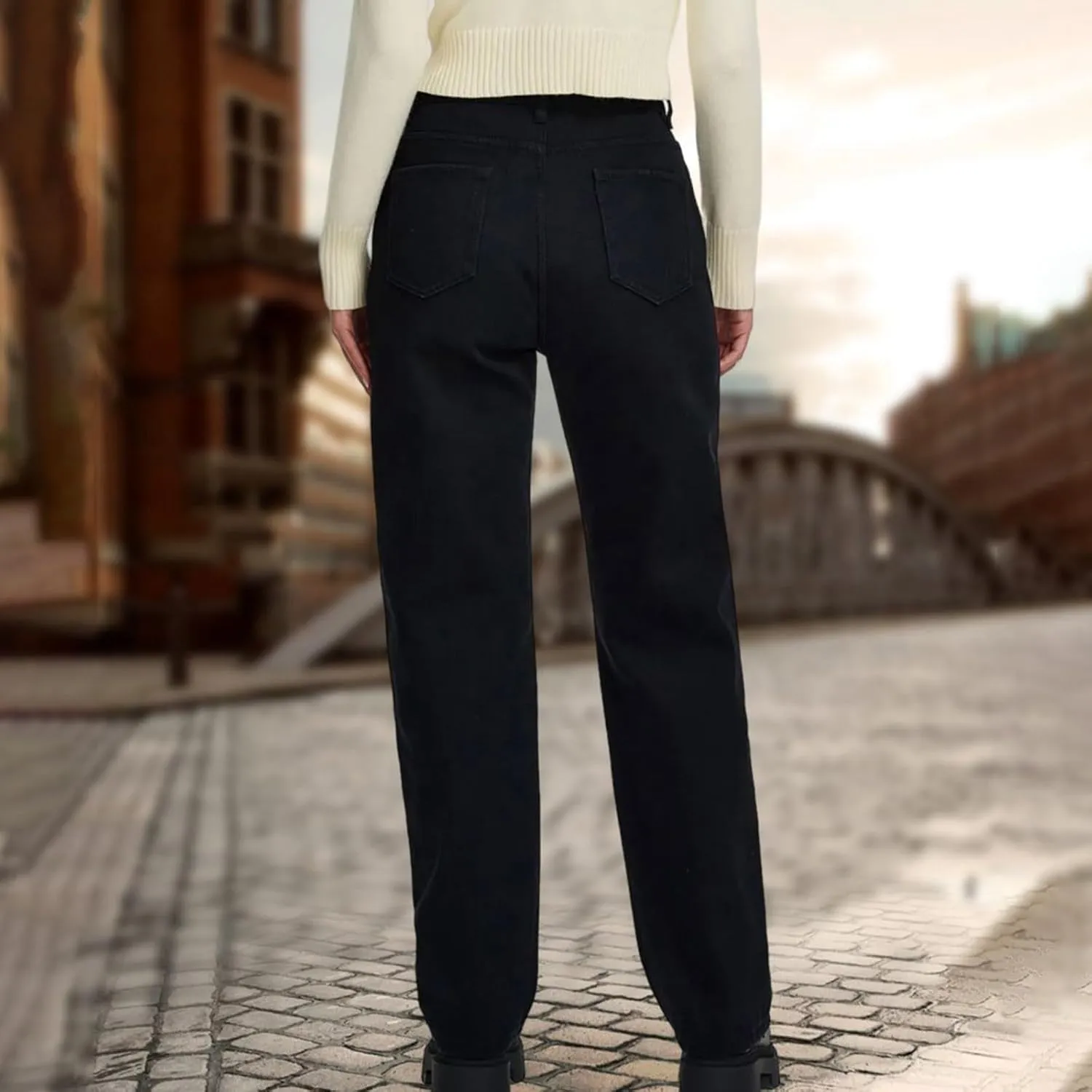 Womens High Waisted Jeans Comfortable Trousers Loose Fit Trendy Jeans Versatile Durable Essential Straight Leg Jeans