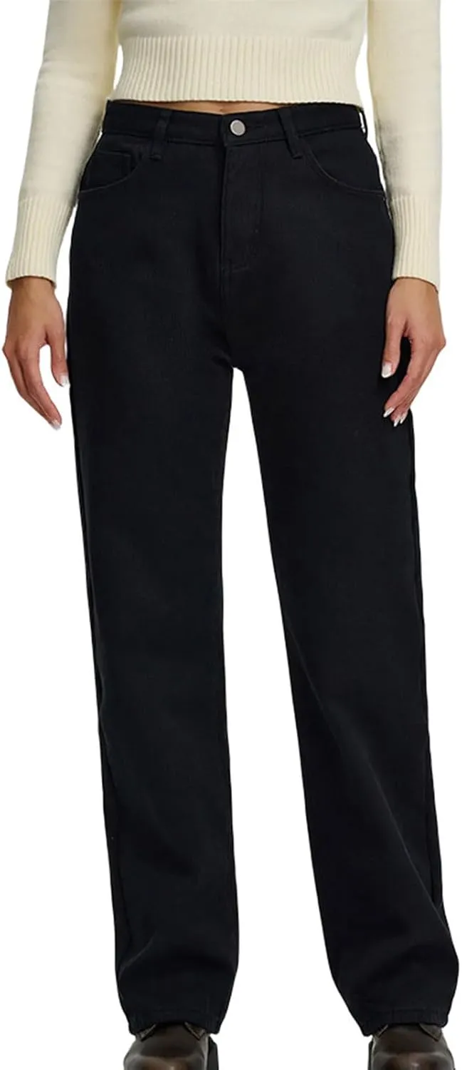 Womens High Waisted Jeans Comfortable Trousers Loose Fit Trendy Jeans Versatile Durable Essential Straight Leg Jeans
