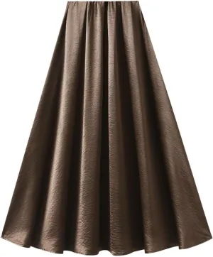 Women's High-Waisted Satin A-Line Pleated Skirt Midi Summer Skirt for Wedding Guest Office Party Casual Outfits