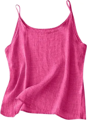 Womens Linen Tank Top Sleeveless Spaghetti Strap Top Casual Solid Color Tops Dressy Fashion Tops Summer Flowy Tank Top