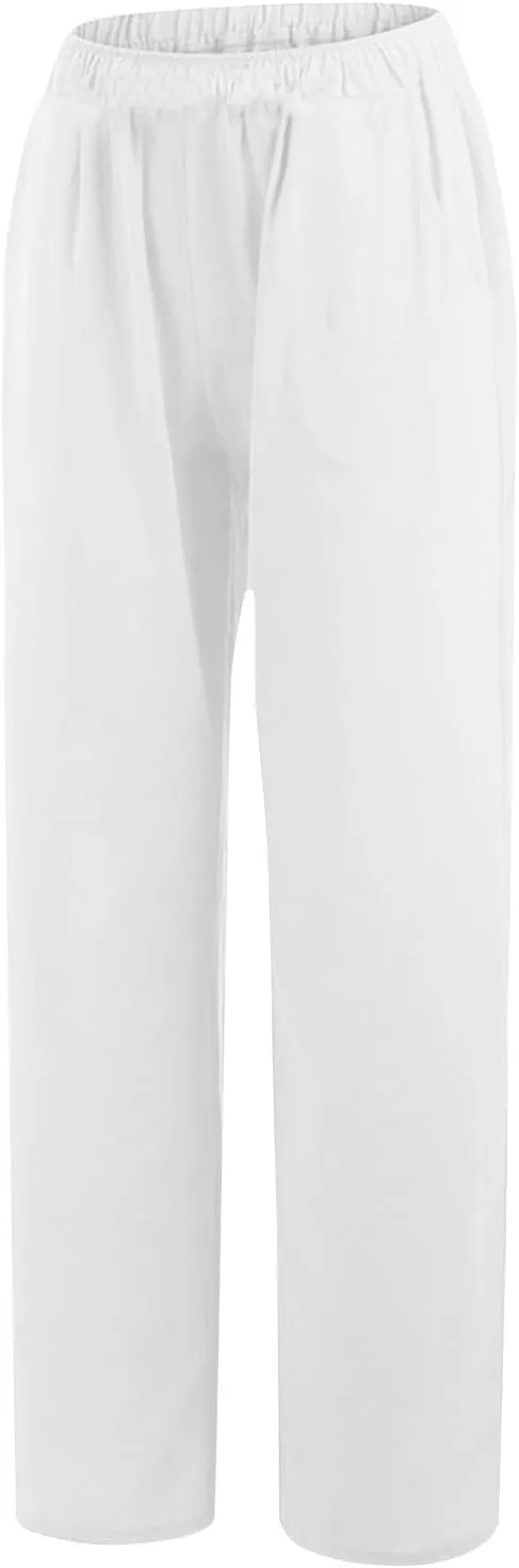 Women's Linen Wide Leg Pants Summer Elastic Waist Lounge Pants Casual Beach Trousers with Comfortable Fit