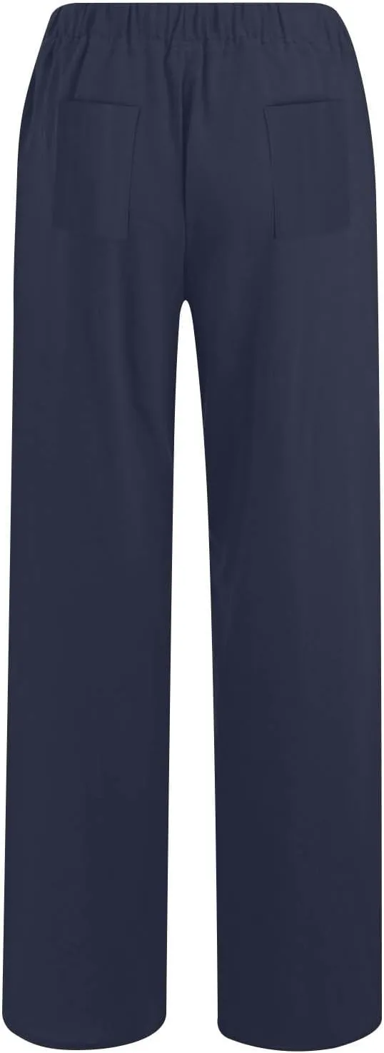 Women's Linen Wide Leg Pants Summer Elastic Waist Lounge Pants Casual Beach Trousers with Comfortable Fit