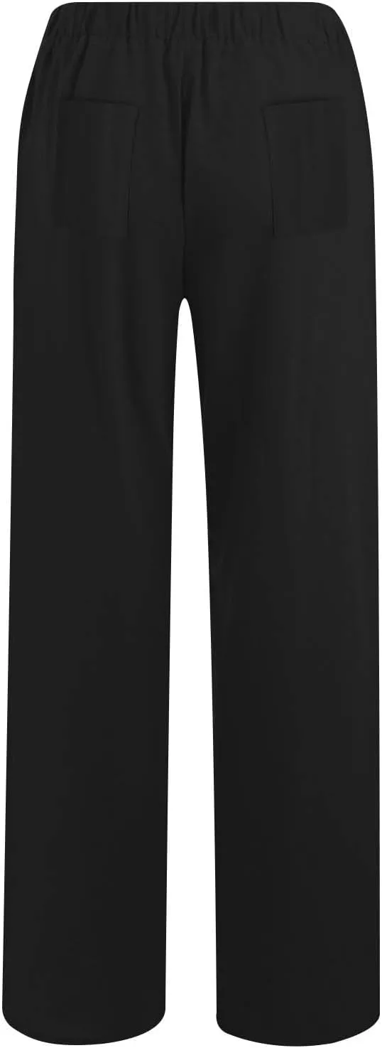 Women's Linen Wide Leg Pants Summer Elastic Waist Lounge Pants Casual Beach Trousers with Comfortable Fit