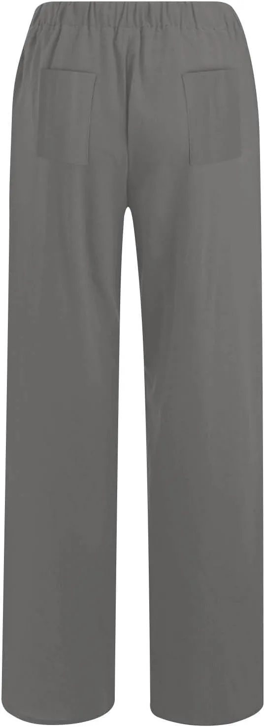 Women's Linen Wide Leg Pants Summer Elastic Waist Lounge Pants Casual Beach Trousers with Comfortable Fit