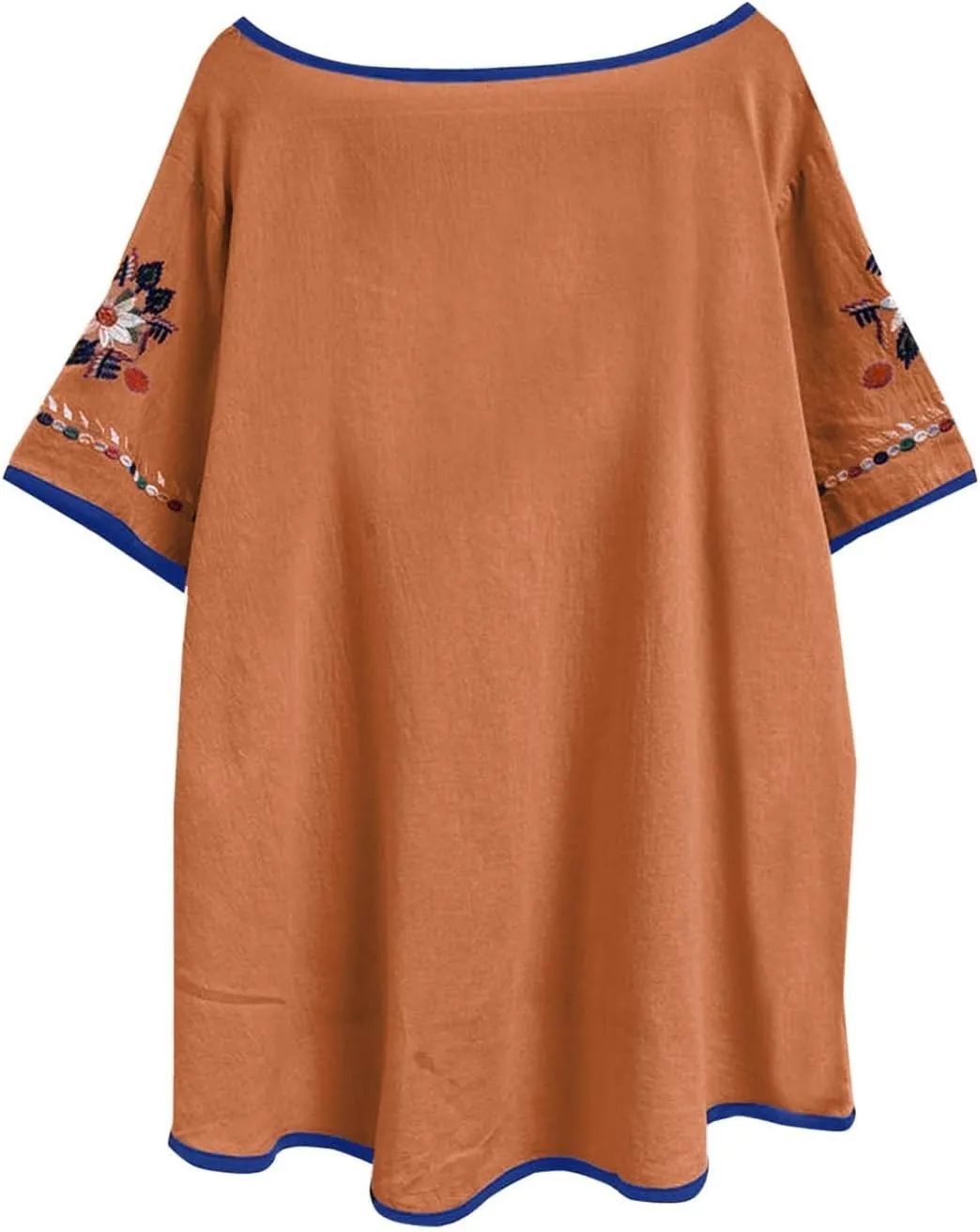 Womens Mexican Peasant Blouses Short Sleeve Embroidered Tunic Floral Cotton Linen Tops Boho Bohemian Trendy Clothes