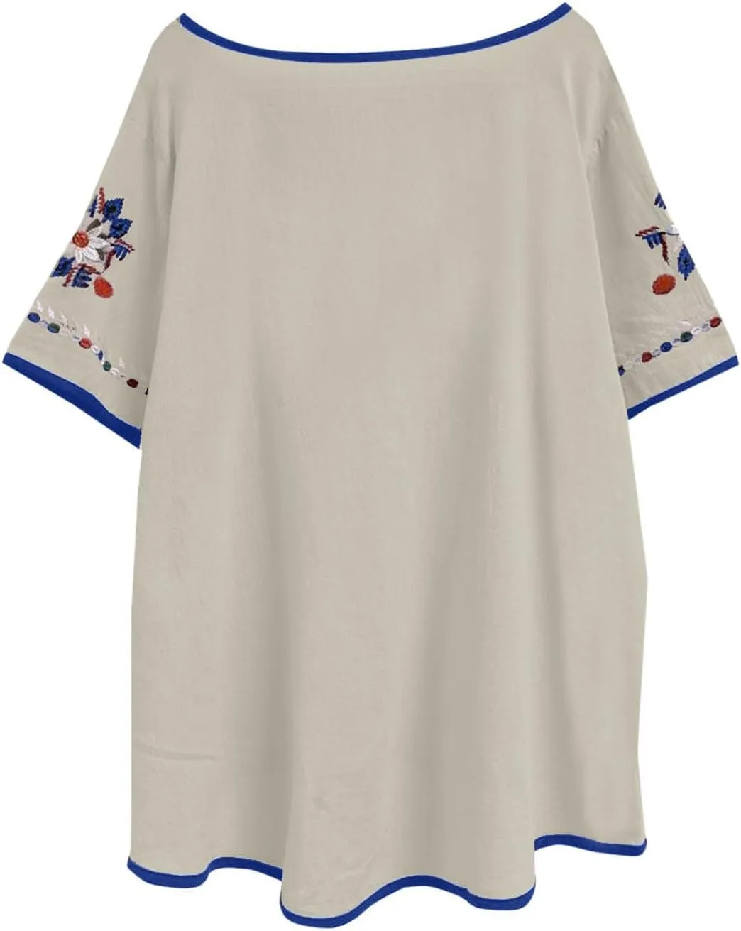 Womens Mexican Peasant Blouses Short Sleeve Embroidered Tunic Floral Cotton Linen Tops Boho Bohemian Trendy Clothes