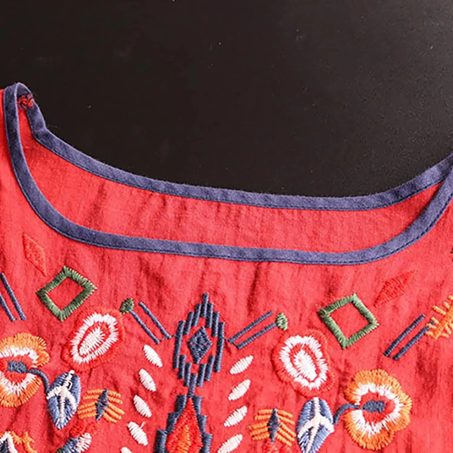 Womens Mexican Peasant Blouses Short Sleeve Embroidered Tunic Floral Cotton Linen Tops Boho Bohemian Trendy Clothes