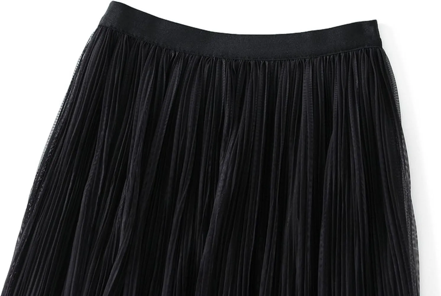 Women's Ombre Pleated Midi Skirt Elegant Gradient Tulle Skirts Elastic High Waist Flowy Skirt Summer Casual Skirts