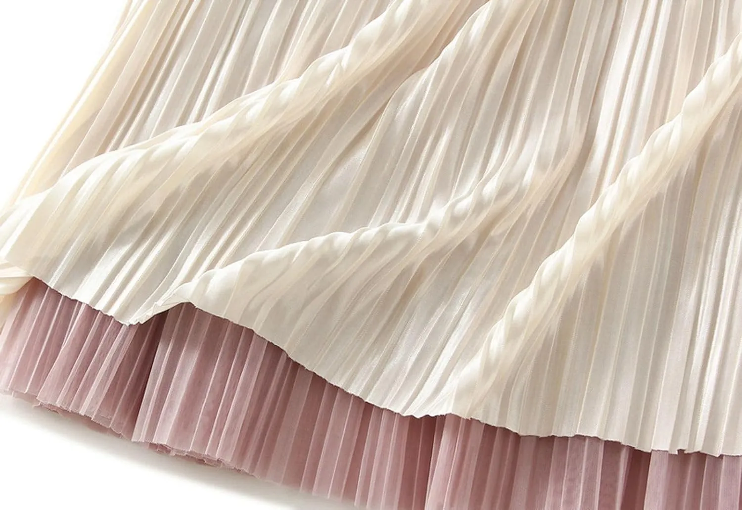 Women's Ombre Pleated Midi Skirt Elegant Gradient Tulle Skirts Elastic High Waist Flowy Skirt Summer Casual Skirts