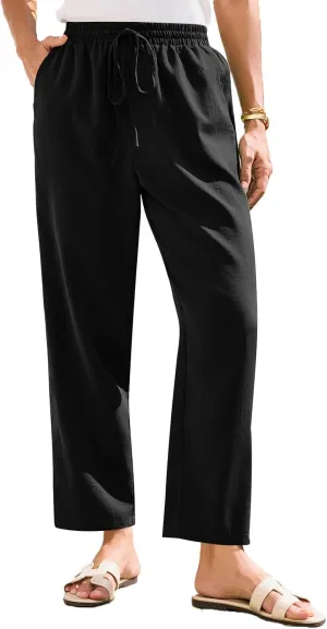 Women's Pants, Peasant Pants Linen Straight Leg Casual Drawstring Trendy Comfortable Fit