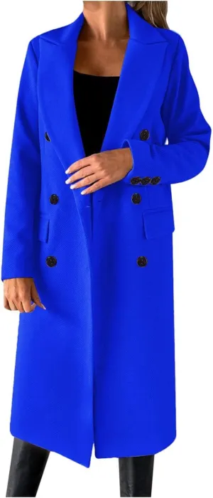 Women's Peacoat Double Breasted Trench Elegant Plain Jacket Lightweight Lapel Collar Casual Warm Work Winter Jackets