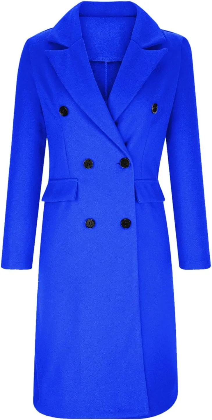 Women's Peacoat Double Breasted Trench Elegant Plain Jacket Lightweight Lapel Collar Casual Warm Work Winter Jackets