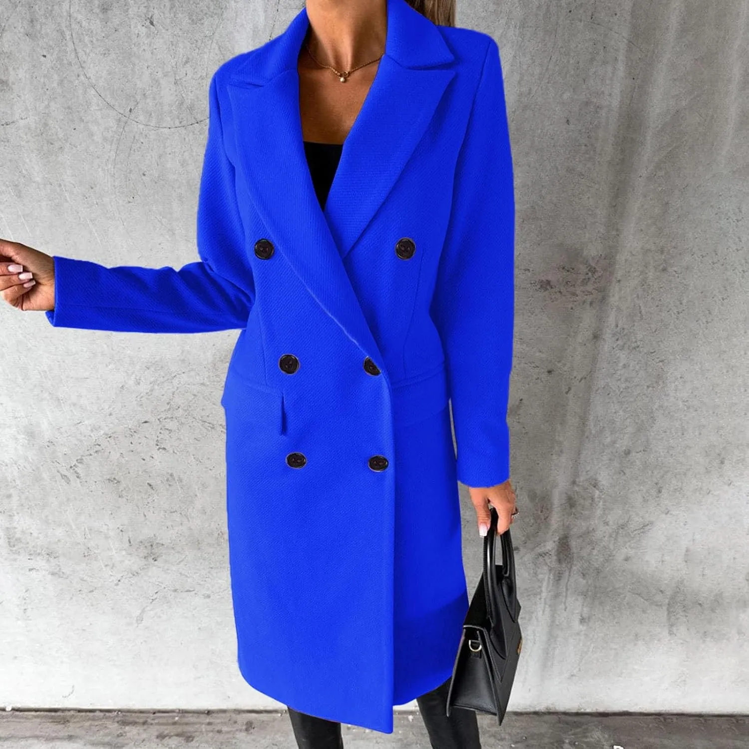 Women's Peacoat Double Breasted Trench Elegant Plain Jacket Lightweight Lapel Collar Casual Warm Work Winter Jackets