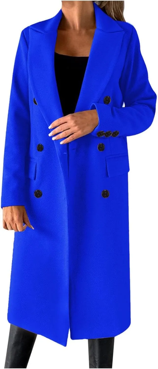 Women's Peacoat Double Breasted Trench Elegant Plain Jacket Lightweight Lapel Collar Casual Warm Work Winter Jackets