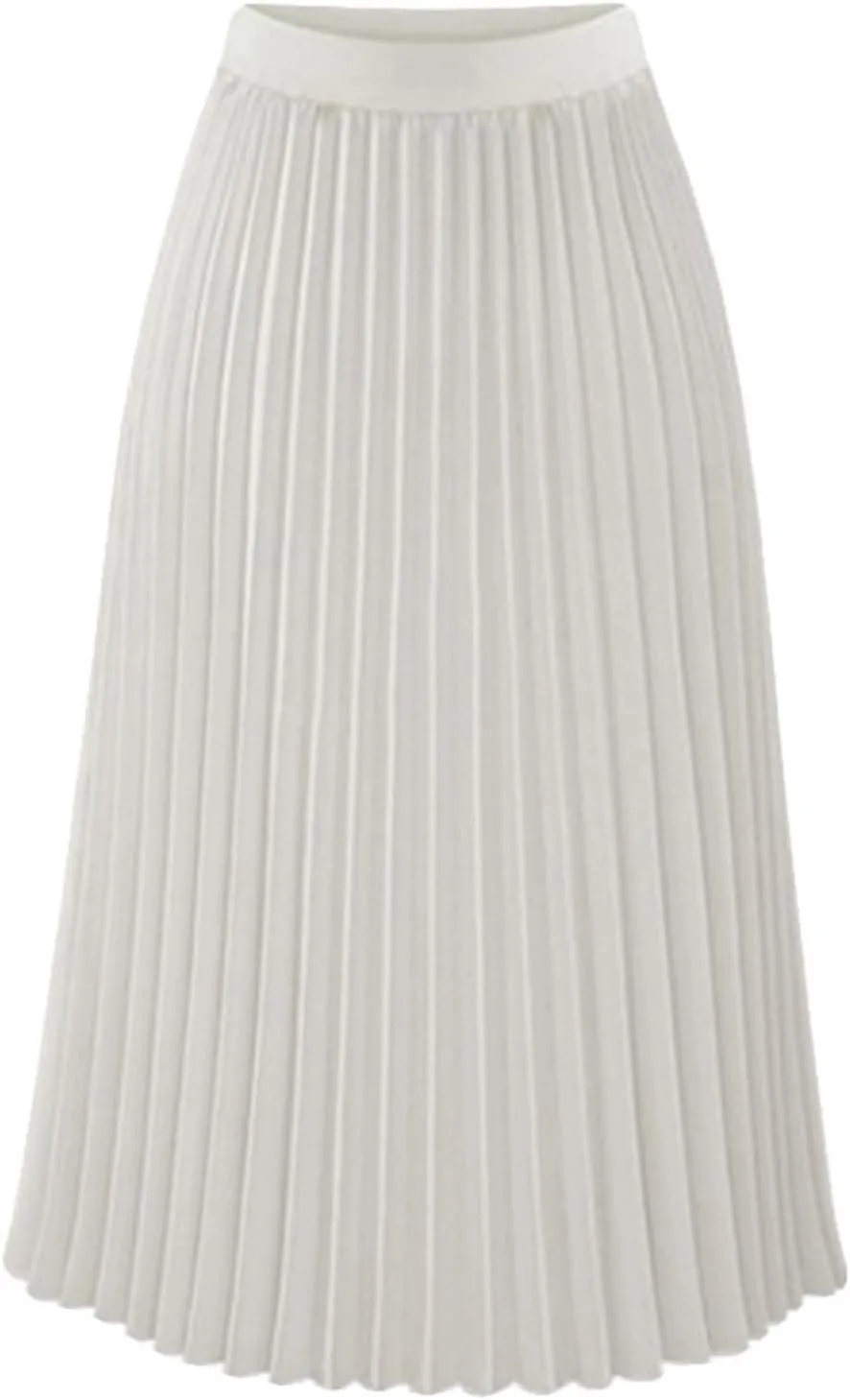 Womens Pleated Midi Skirt High Waist Swing Boho Pleated Skirt Casual Chiffon Elastic A-line Long Skirts
