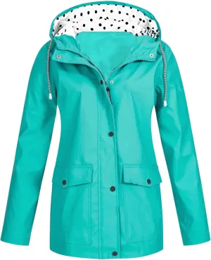 Womens Rain Coat Waterproof Active Outdoor Rain Jacket Lightweight Zip Up Summer Fall Raincoat Hooded Windbreaker