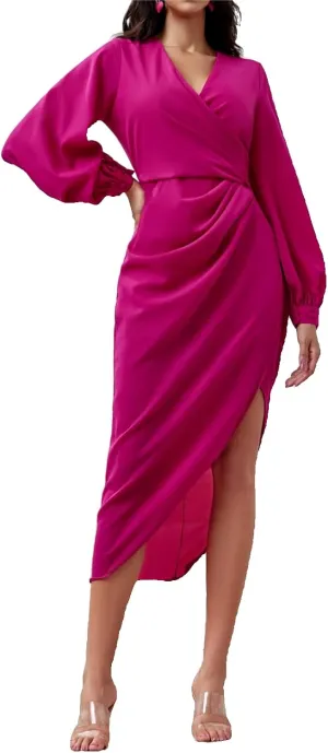 Women's Sexy Wrap V Neck Bodycon Dress Slim Asymmetrical Hem Formal Party Dresses