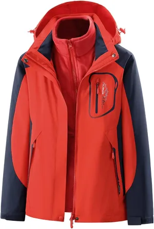 Womens Ski Jackets Waterproof Fleece Snow Coat 3 in 1 Snowboarding Jacket Winter Warm Patchwork Windbreaker Raincoat