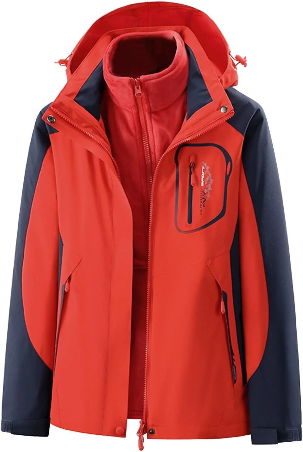 Womens Ski Jackets Waterproof Fleece Snow Coat 3 in 1 Snowboarding Jacket Winter Warm Patchwork Windbreaker Raincoat