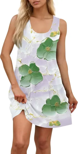 Women's Sleeveless Floral Print Summer Dress Casual Loose Fit Beach Summer with Pockets, Lightweight and Comfortable