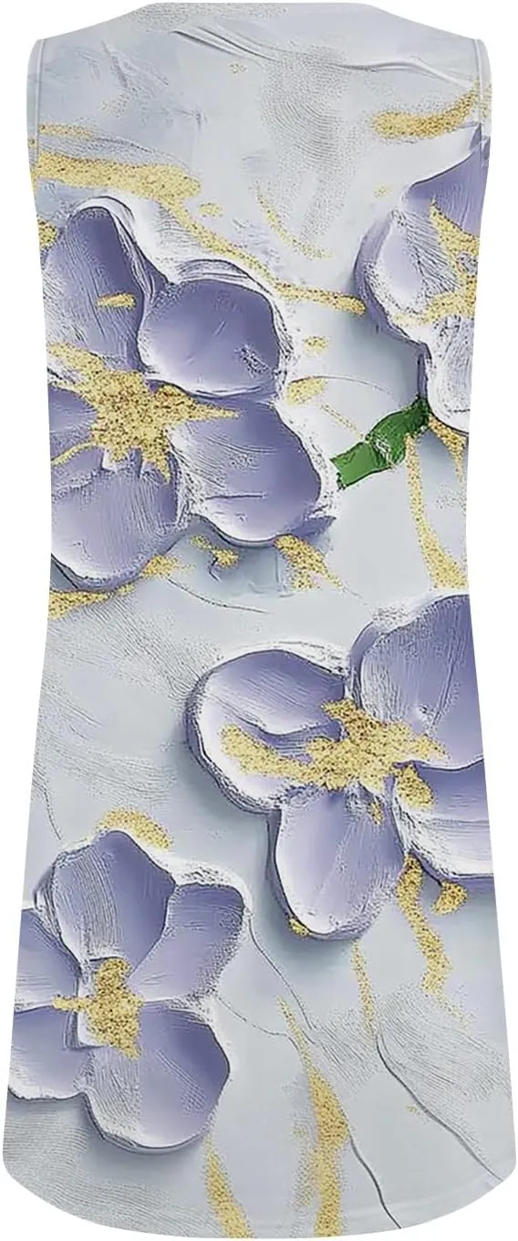 Women's Sleeveless Floral Print Summer Dress Casual Loose Fit Beach Summer with Pockets, Lightweight and Comfortable