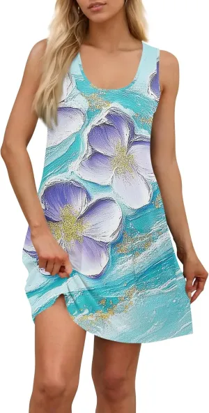 Women's Sleeveless Floral Print Summer Dress Casual Loose Fit Beach Summer with Pockets, Lightweight and Comfortable