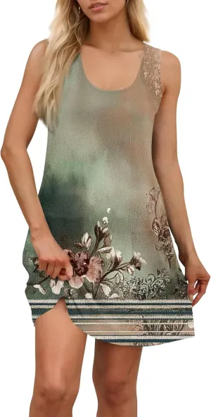 Women's Sleeveless Floral Print Summer Dress Casual Loose Fit Beach Summer with Pockets, Lightweight and Comfortable