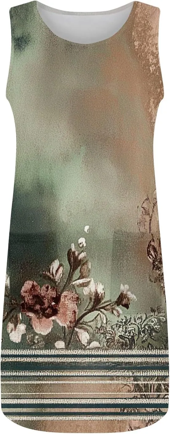 Women's Sleeveless Floral Print Summer Dress Casual Loose Fit Beach Summer with Pockets, Lightweight and Comfortable