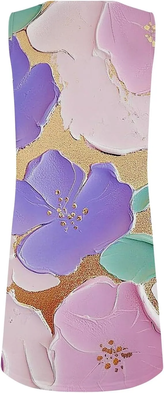 Women's Sleeveless Floral Print Summer Dress Casual Loose Fit Beach Summer with Pockets, Lightweight and Comfortable